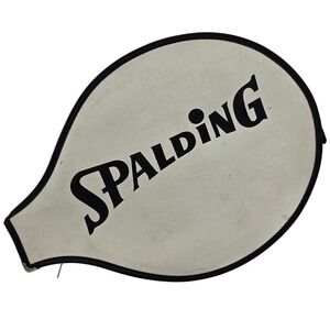 Spalding Tennis Racquet Head Cover OS White Good Vintage Zippered Vinyl Case